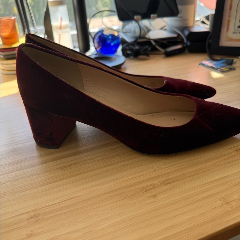J. Crew Burgundy Velvet Block Heel Pumps